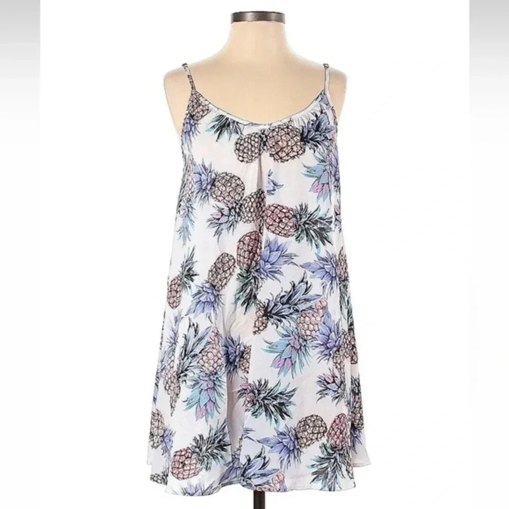 Saks Fifth Ave Red Label Pineapple Print Semi-Sheer Chemise Nightgown Size XS